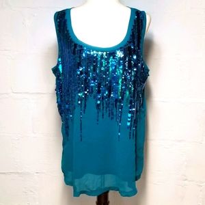 Lane Bryant womens plus 16 teal sequin tank top